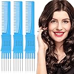 Leinuosen 3 Pack Carbon Lift Teasing Combs with Metal Prong, Hair Pick Comb for Women Hair Styling(Blue)