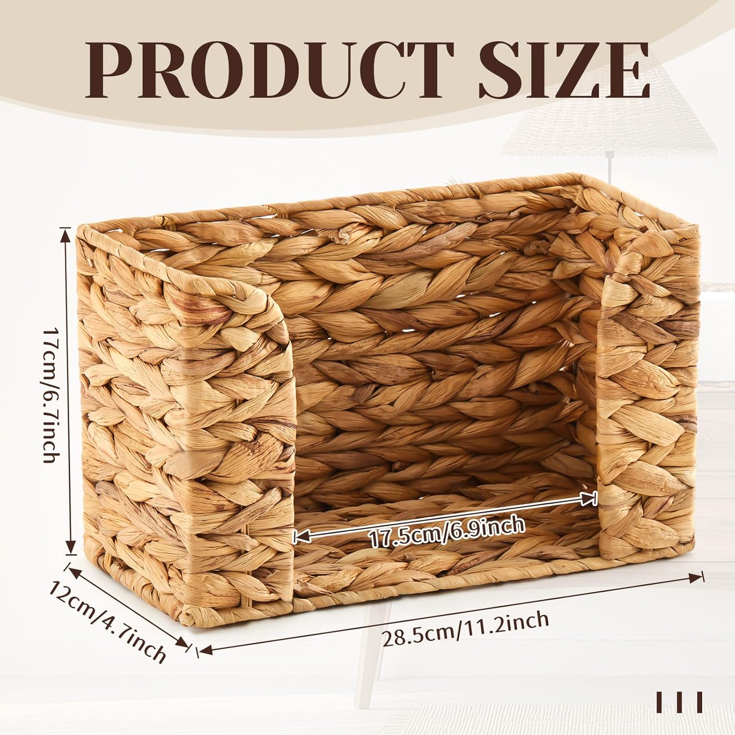 LemonRoad Water Hyacinth Guest Towel Holder for Bathroom, Handwoven Wicker Napkin Holder for Countertop, Rustic Farmhouse Paper Towel Organizer for Kitchen Vanity, Fits C-fold & Multi-fold, Natural - Image 2