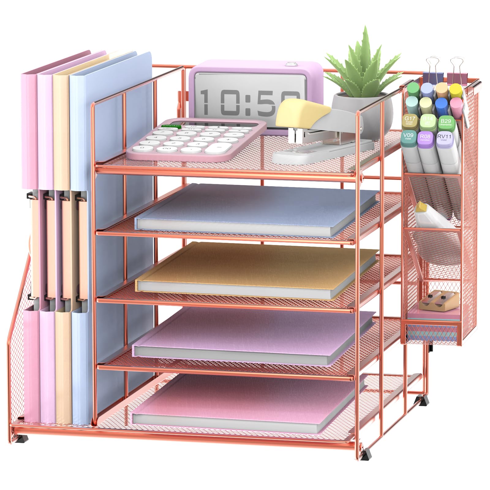 Organiseur de fichiers à 6 niveaux avec porte-stylos et gobelet pour documents de bureau