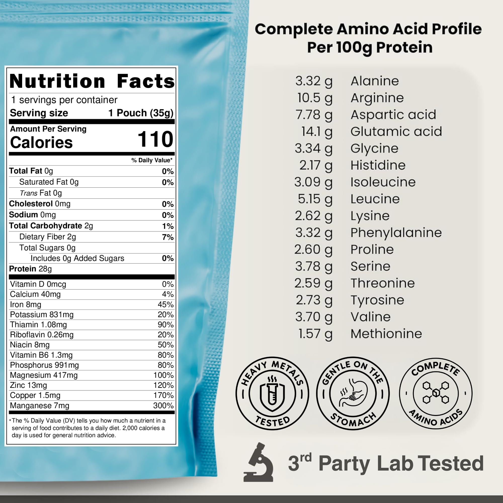 Organic Hemp Protein Powder, Vegan Plant Based, Unflavored 1Serving — Amazon image 2