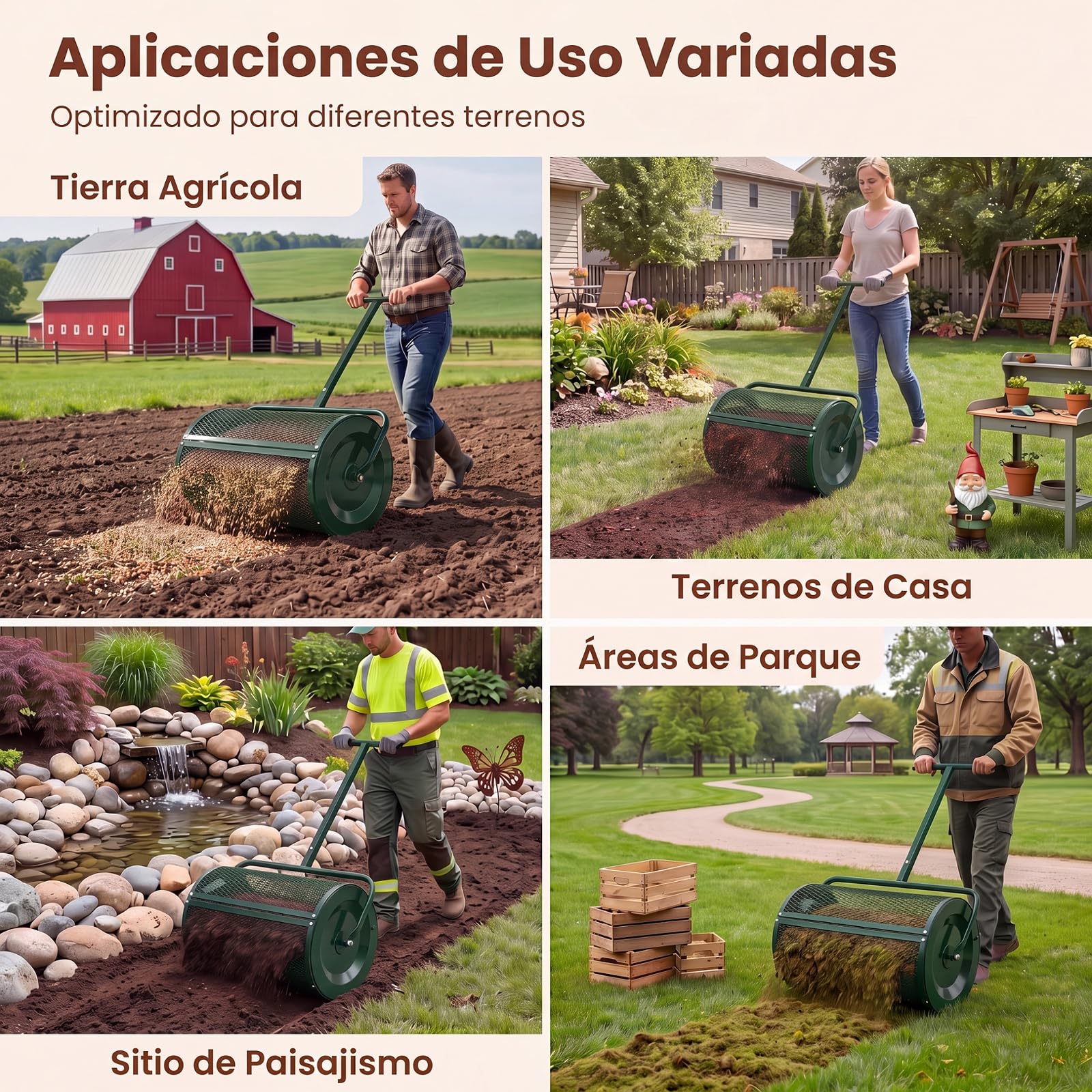 GYMAX Esparcidor de Semillas de Césped, Esparcidor de Abono con Mango de 2 Alturas Ajustables, Estructura de Metal Resistente, Bloqueos Laterales, Dispensador de Compost para Jardín (Verde)