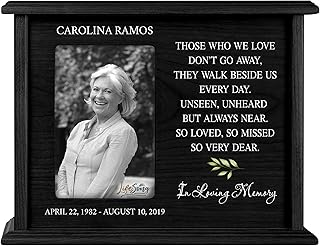 LifeSong Milestones Personalized Engraved Wooden Cremation Urn Box for Adult Human Ashes 4.5x9in Holds 4x6 Photo Picture Frame for Loss of Loved One Those who we love Holds 200 cu.in Human Ashes (Black)