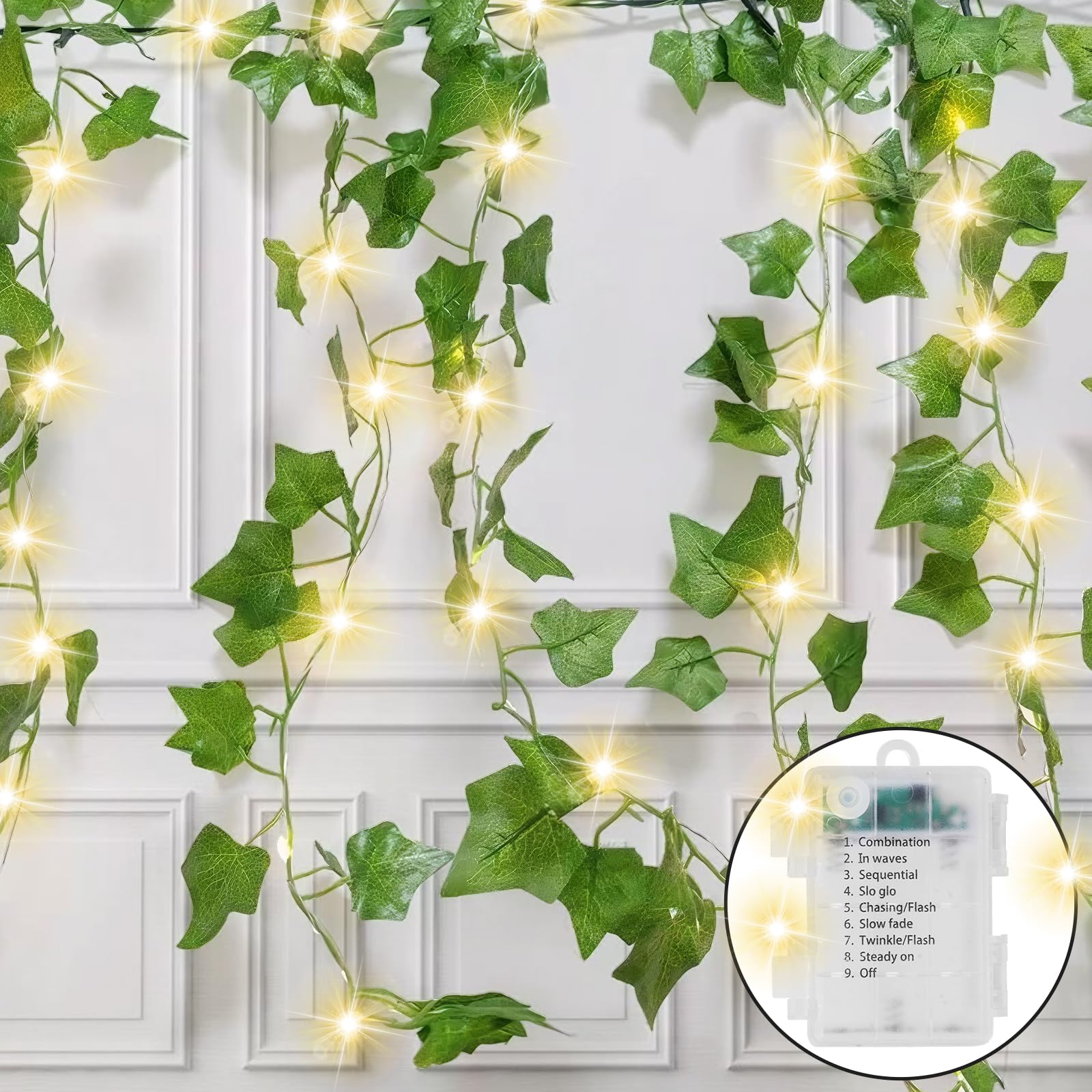 Guirnalda Luces de Hiedra Artificial, 5m 50 LED Luces de Enredaderas Artificiales Decorativas, 8 Modos Guirnalda Hojas Exterior Impermeable, Decoración Jardín para Interior Ventana Bodas Habitacion