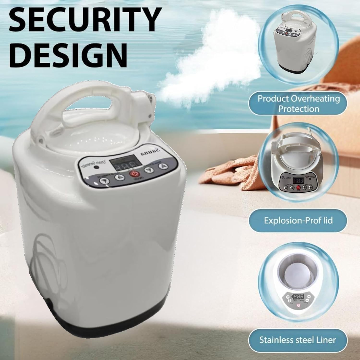 3L Sauna Steamer, Fcc Certified 3L & 1000W Steam Generator, Sauna Steamer Machine with Remote Control, Portable Sauna Steamer with Sturdy Lid and Explosion-Proof Interior, Black
