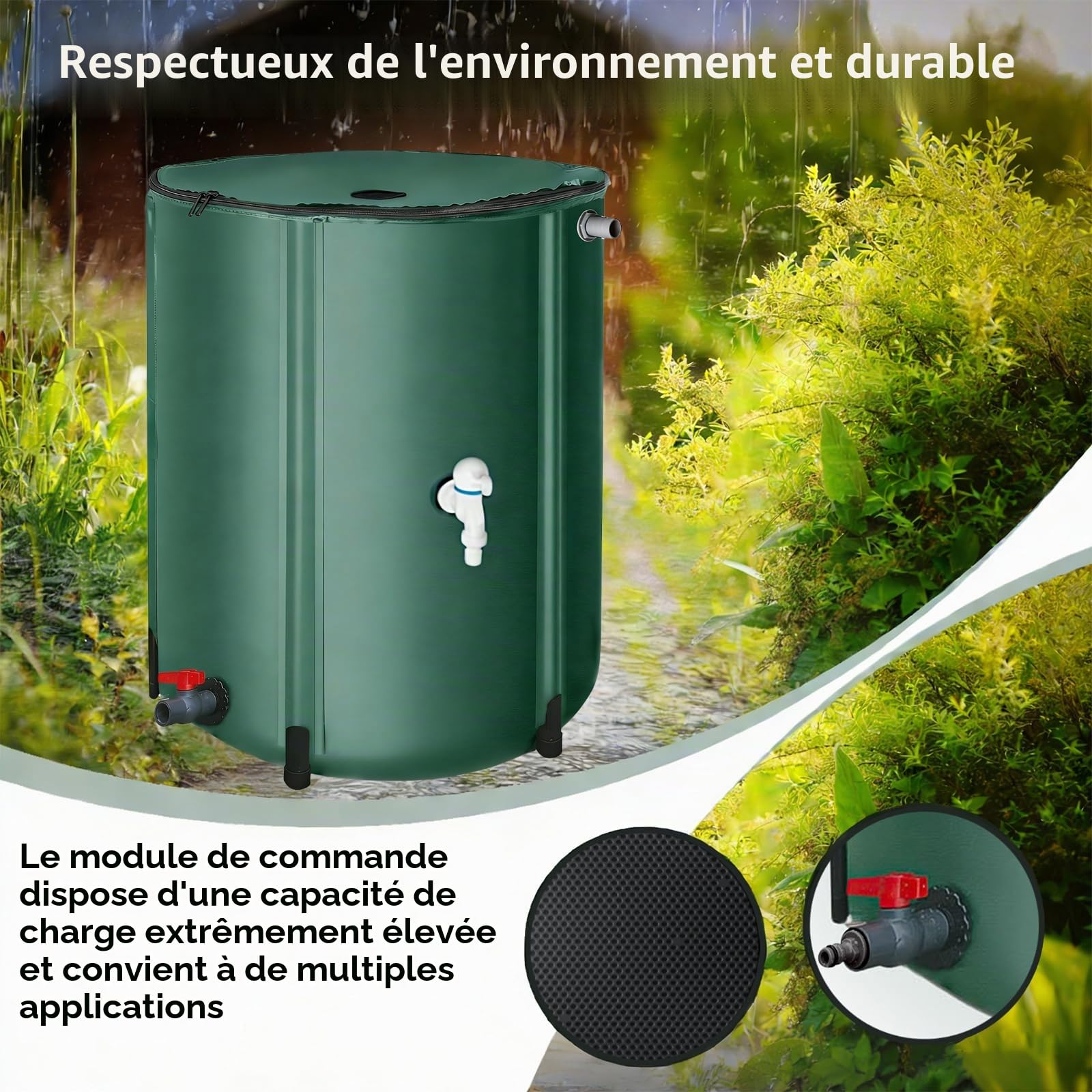 Système de collecte d'eau de pluie pliable en PVC 250 L
