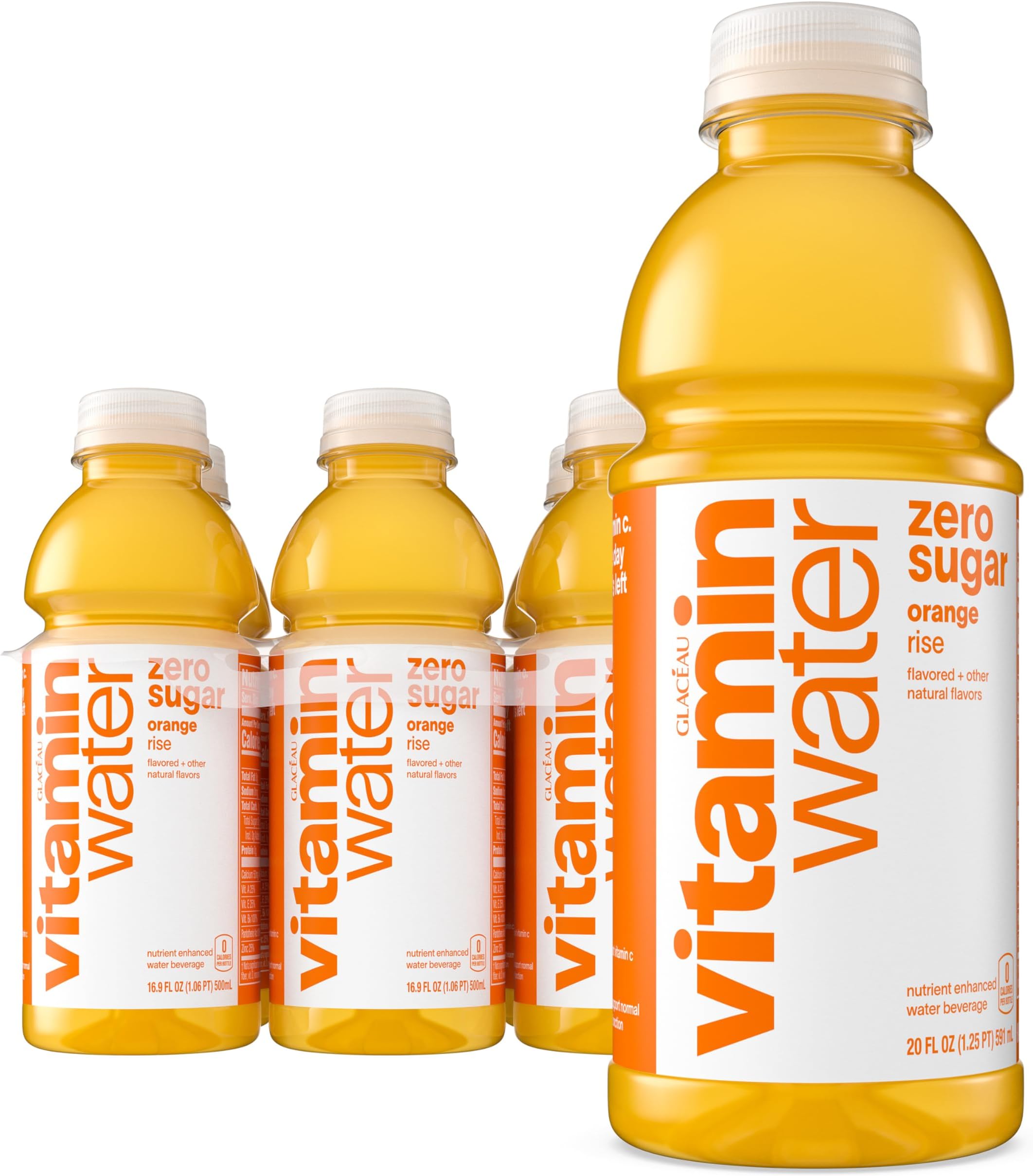 vitaminwater zero sugar rise, electrolyte enhanced water w/vitamins, orange drinks, 20 fl oz, 12 Pack