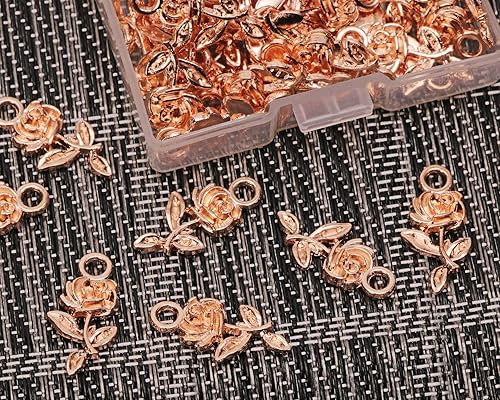 Shapenty Mini cuentas de metal con diseño de rosas y flores a granel para manualidades, llavero, collares, colgantes, pulseras, aretes, joyería,