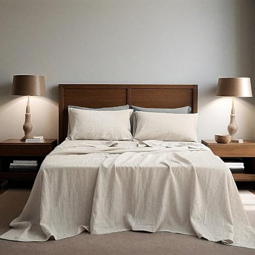 Simple&Opulence 100% Linen Sheets Full Size Set, 4 Pcs Natural