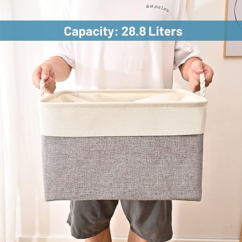 Miniatura 6 de HOdo Home 3 contenedores de almacenamiento de 15.8×11.8×9.5 pulgadas, contenedor de tela con cierre de cordón y 2 asas resistentes, canastas de lona