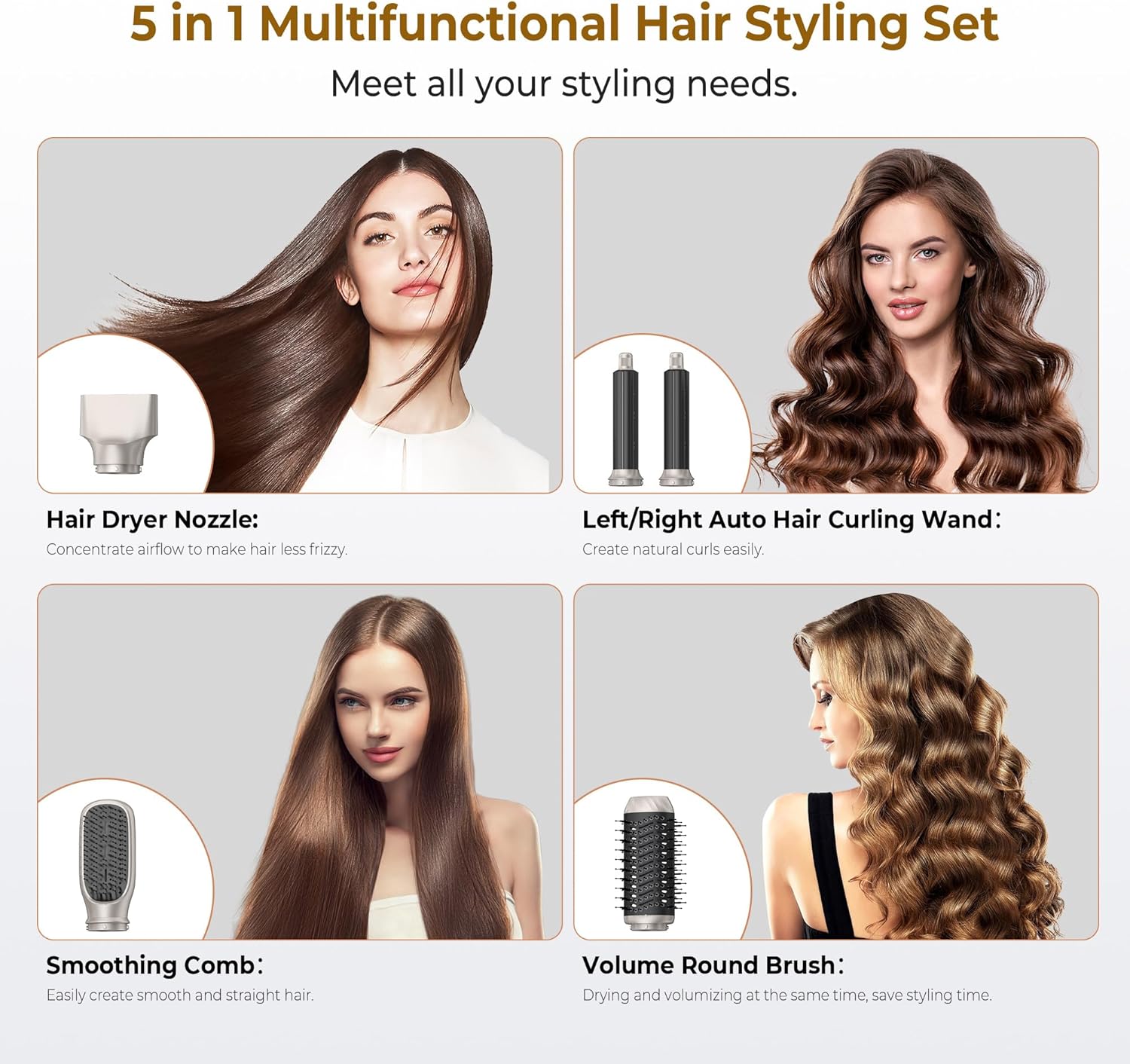 5 in 1 Blow Dryer Brush,Hair Dryer Brush with Detachable Air Styler,Negative Ionic Magic Hair Styler,Hot Air Brush for Women Volumizer,Straightener,Drying - Image 3