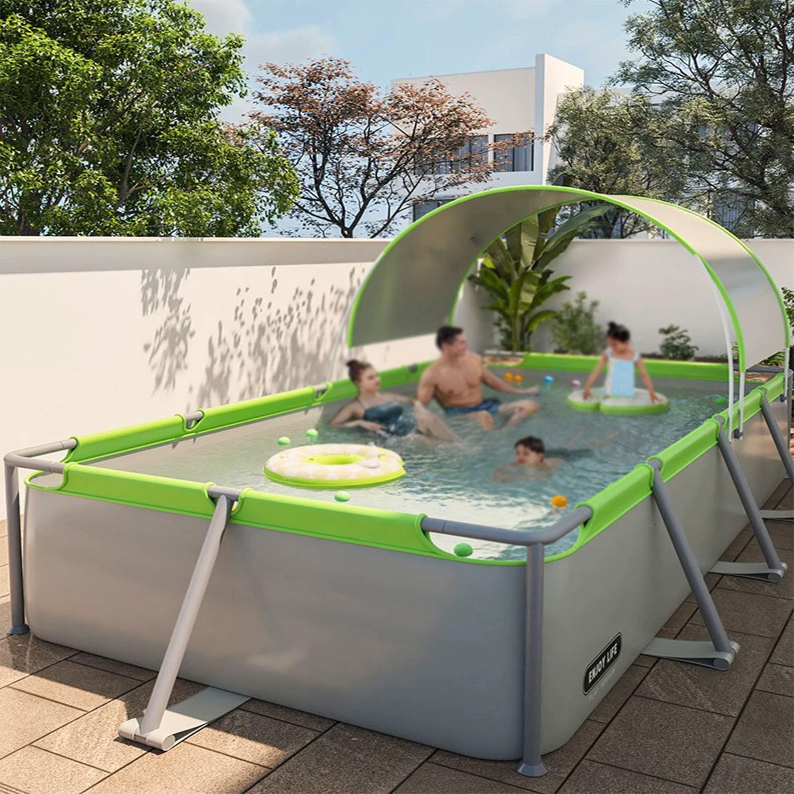 Grande piscina da esterno con tettuccio, ombrellone per cortile, piscina pieghevole rimovibile per adulti (1,9m)