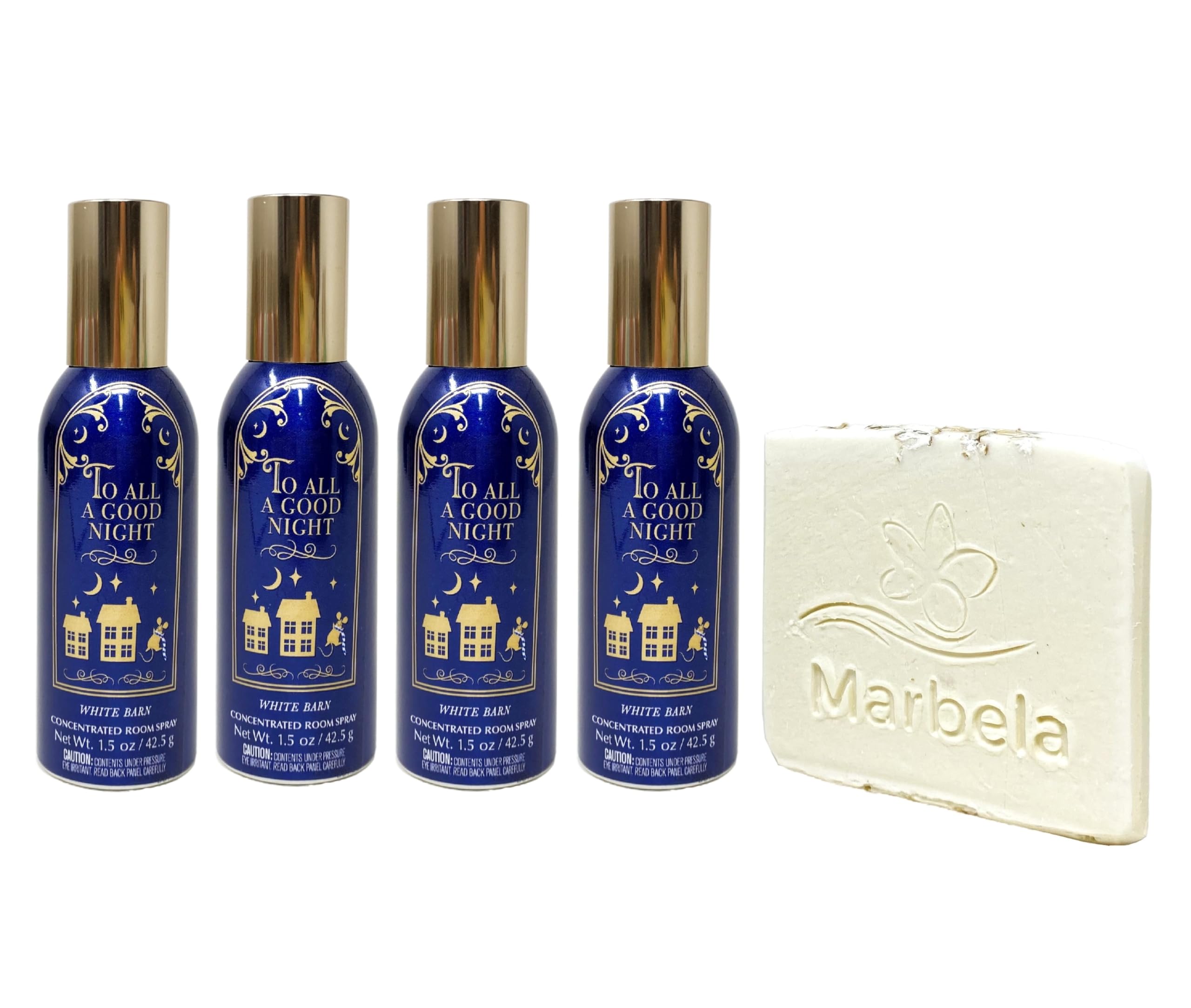 Bath & Body Works To All A Good Night Concentrated Room Spray 4 Piece Bundle with a Natural Oats Sample Soap