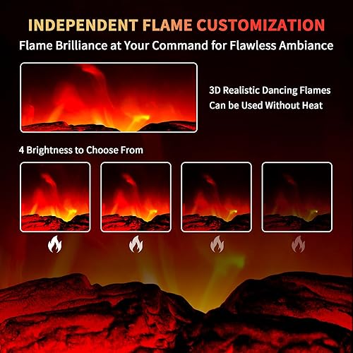 Miniatura 4 de Calentador eléctrico de chimenea independiente de 22 pulgadas, chimenea infrarroja con efecto de llama 3D, temporizador, calentador de protección
