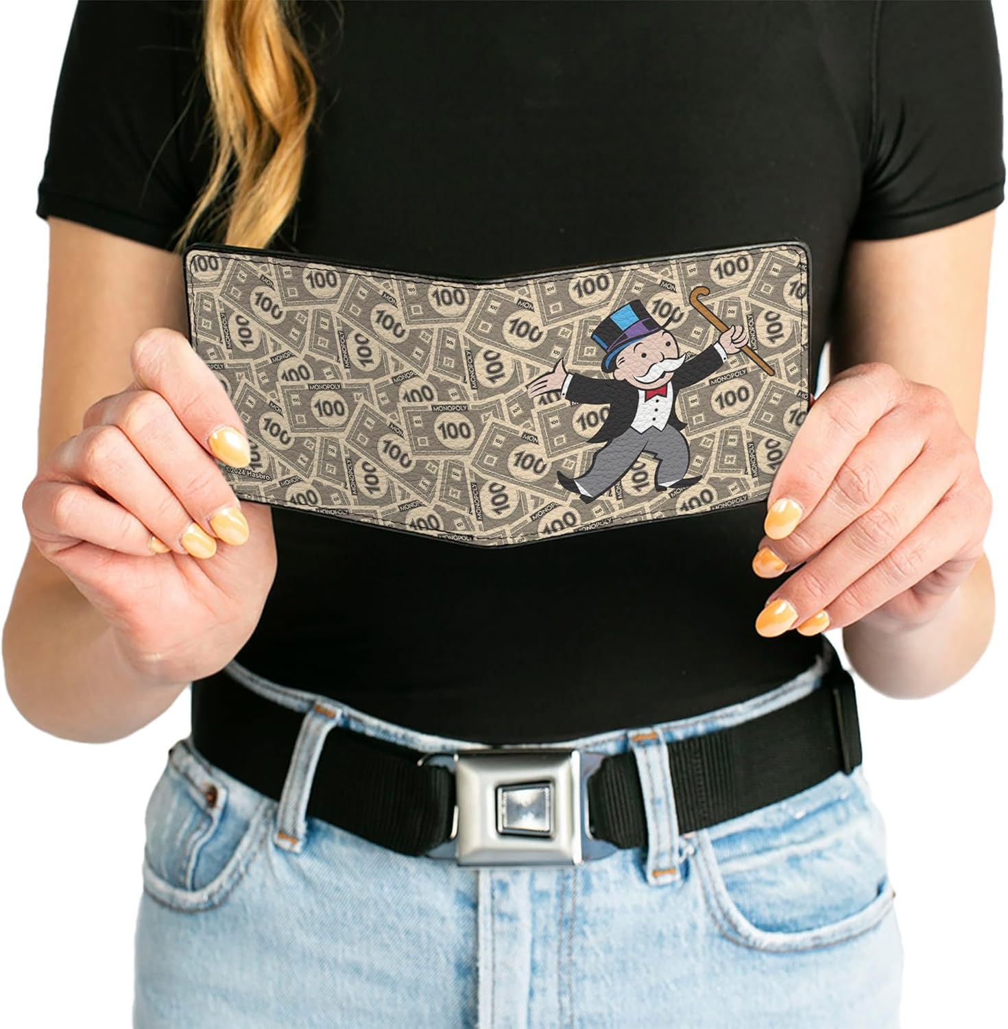 Buckle-Down Hasbro Wallet, Bifold, Mr Monopoly Rich Uncle Pennybags Pose 100 Money Bills Stacked, Vegan Leather - Image 6