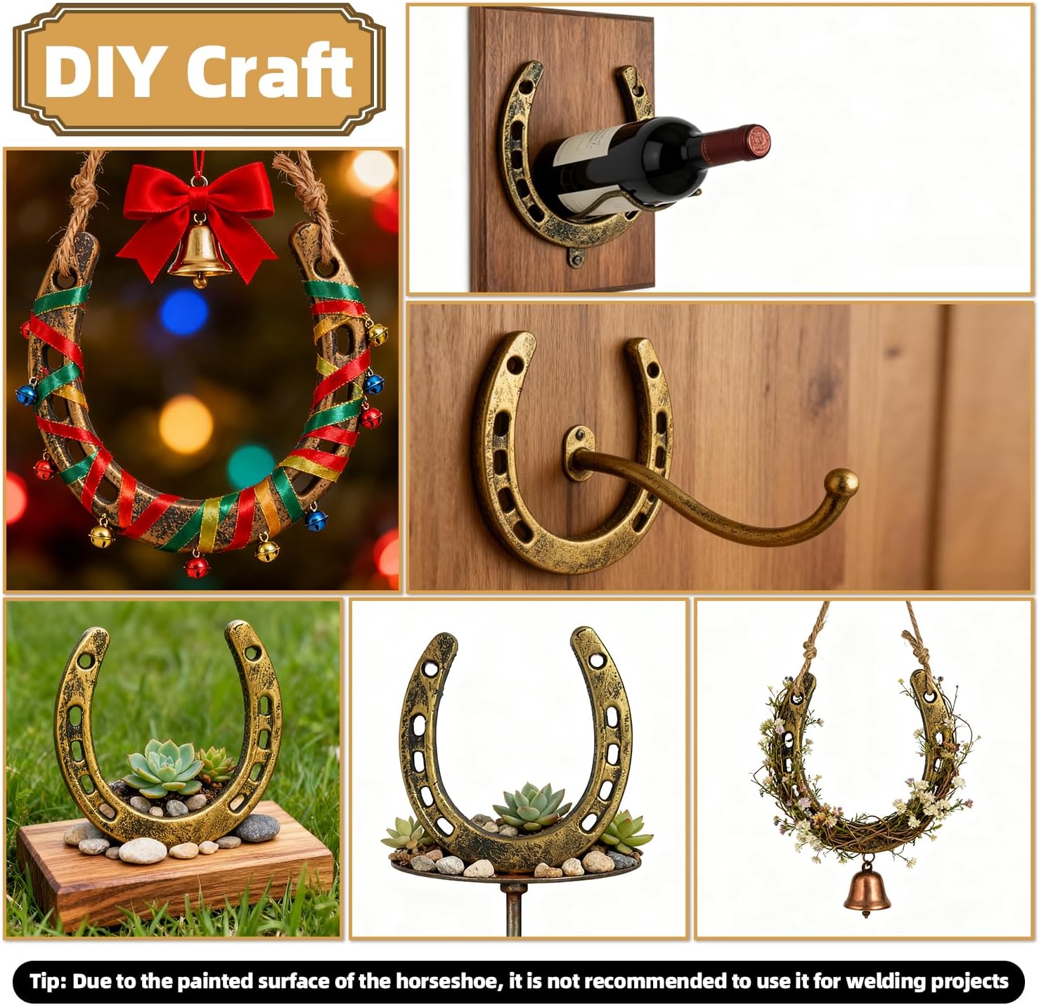 Cast Iron Horseshoe Decor - Lucky Horseshoe Wall Decor - Gold