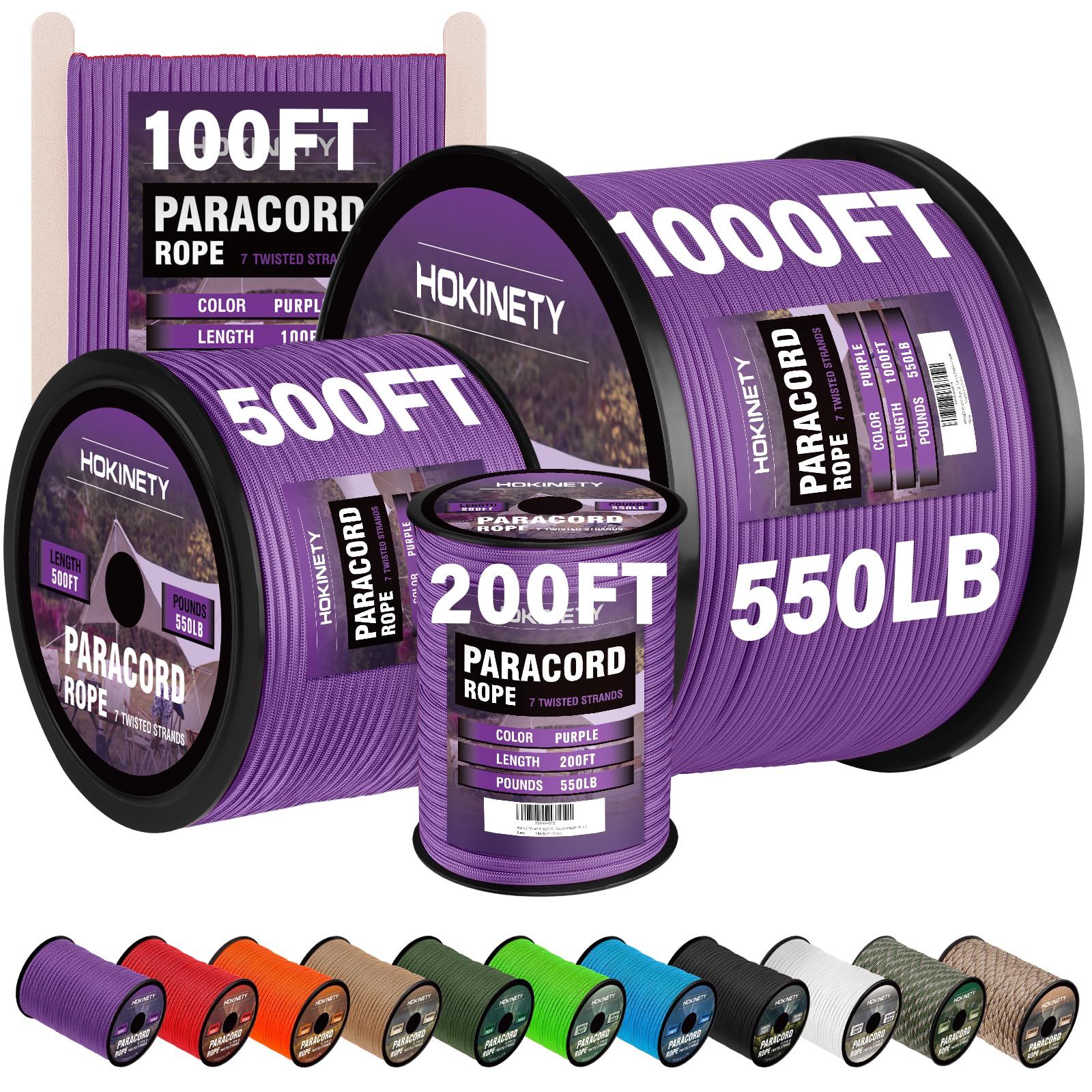 Paracord Rope 550 lb - 4MM 100ft Heavy-Duty Parachute Spool para Cord Lanyard Outdoor Gear for Tent, Camping, Clothes line, Hiking, Fishing, Survival Bracelet - Purple