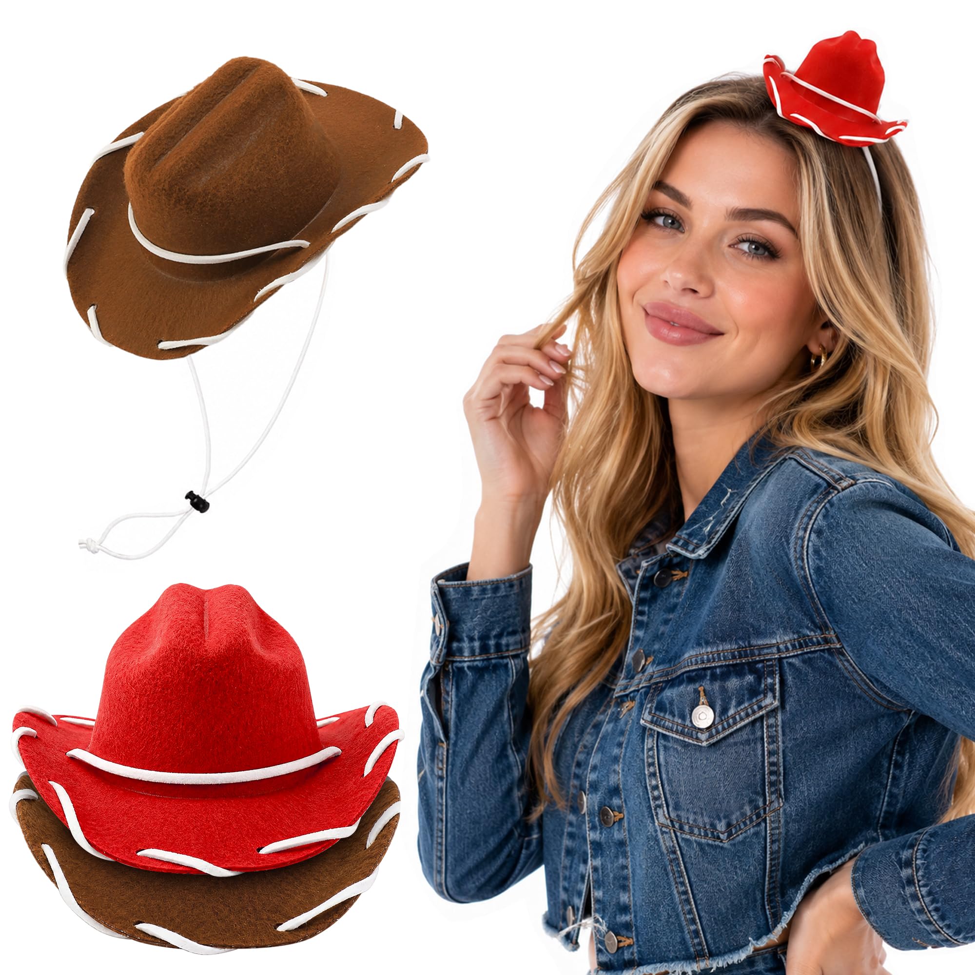 2/4 Pack Mini Cowgirl Hats Costume, 4.5''x2.5'' Halloween Felt Cowboy Hat