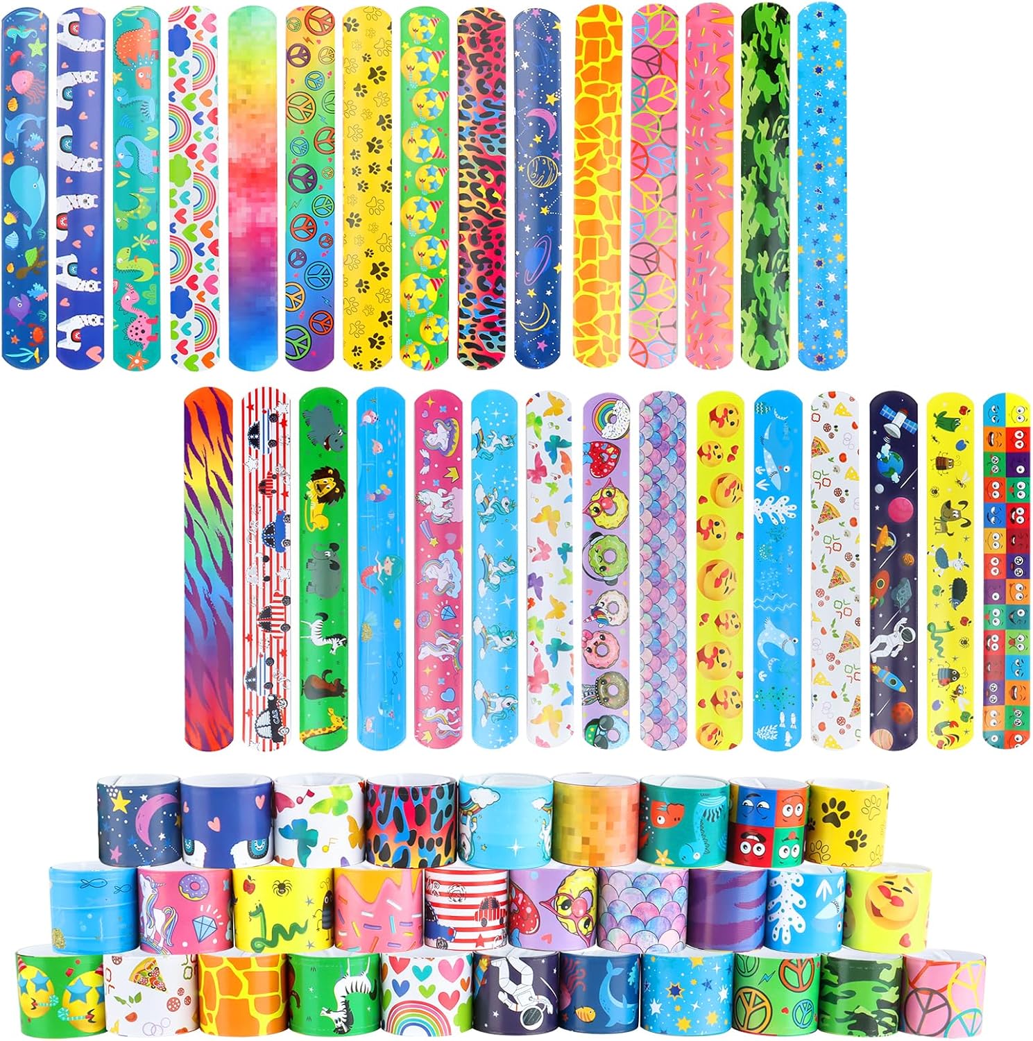 Slap Bracelet à Claquer 30 Pcs Slap Bandes,Bracelet Enfant,Bracelet A Claquer Enfant Lot