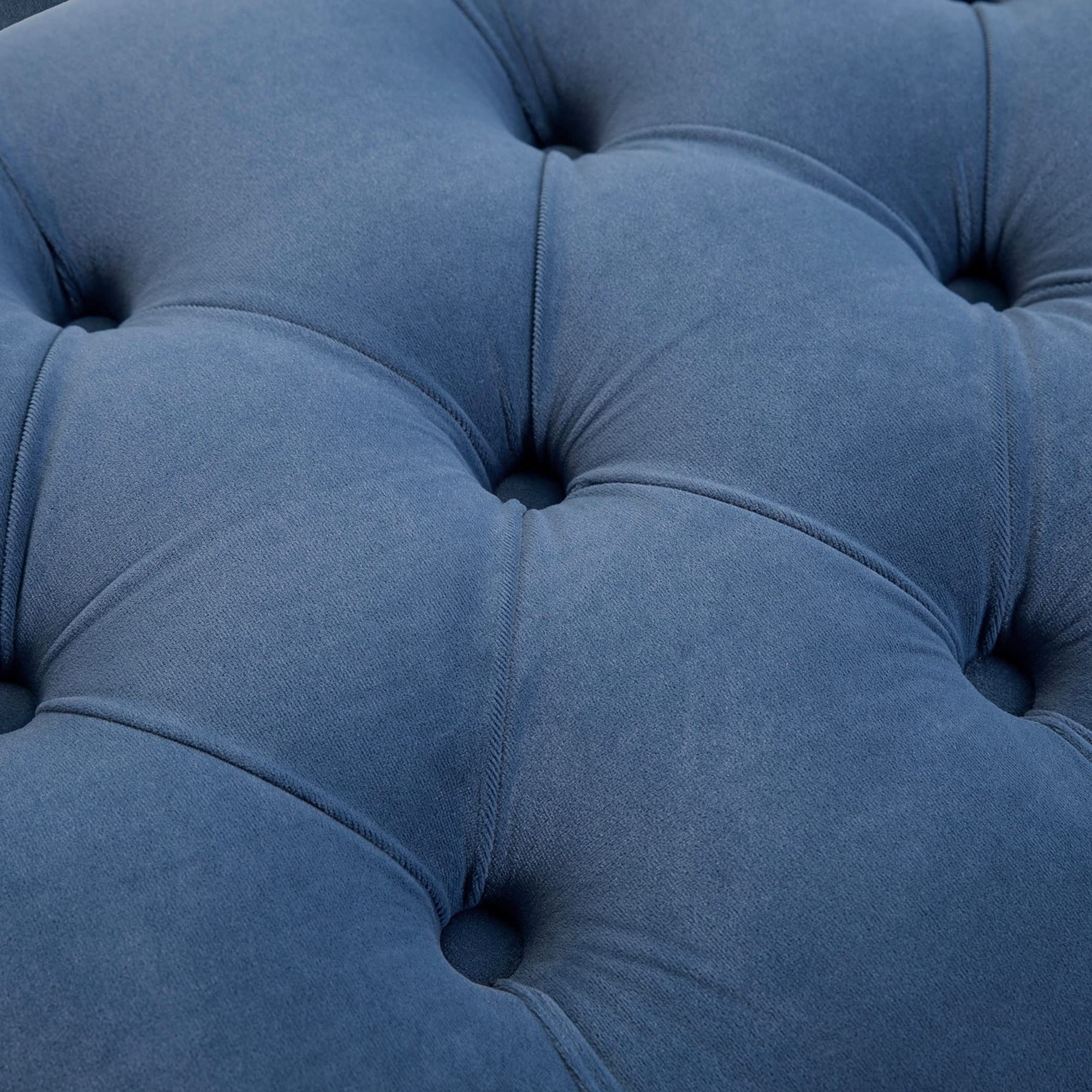 HOMCOM Banc Banquette capitonnée Bout de lit Style Classique Chic dim. 118L x 45l x 42H cm piètement métal doré Velours Bleu