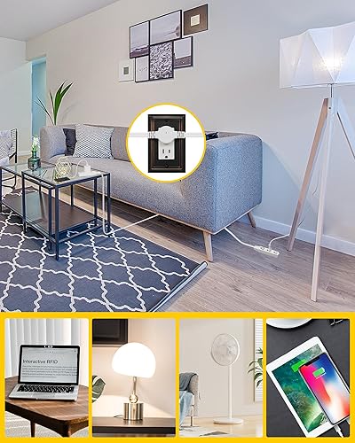 Miniatura 7 de TREEWELL Tira de alimentación de cable de extensión doble de 3 puntas, cable de extensión plano ultrafino de 12 pies con enchufe plano delgado, 6