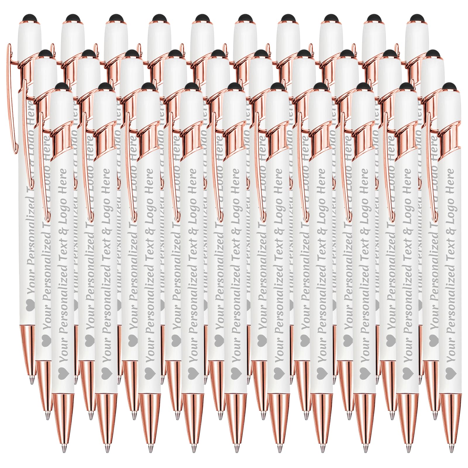 STREADVE Personalised Pen Add Your Own Logo Name Pens 30 Engraved Customised Ballpoint Pen Writing Stylus Pen Custom Church Communion Gift Unique Present, White