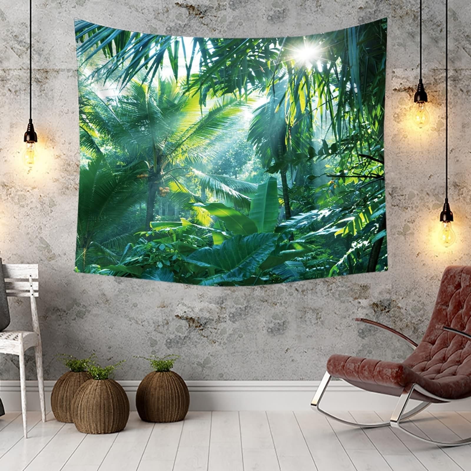 Wycian Tapiz de pared de 300 cm para colgar en la pared, plantas, exteriores, XL, verde, plantas tropicales, microfibra, 300 x 256 cm (ancho x alto)