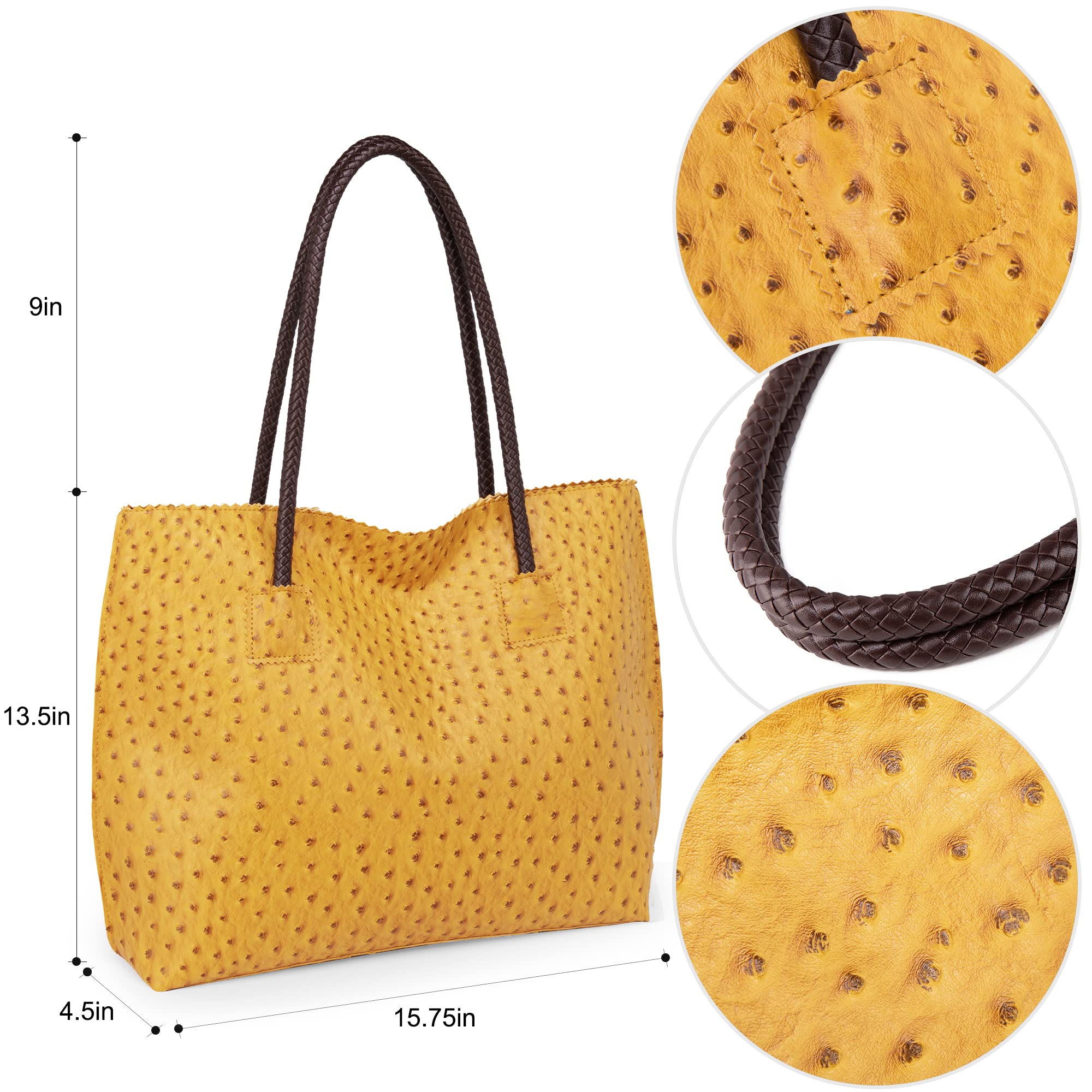 Milan Chiva Tote Bag for Women with Zipper Large Ostrich Vegan Leather Shoulder Purses and Handbags