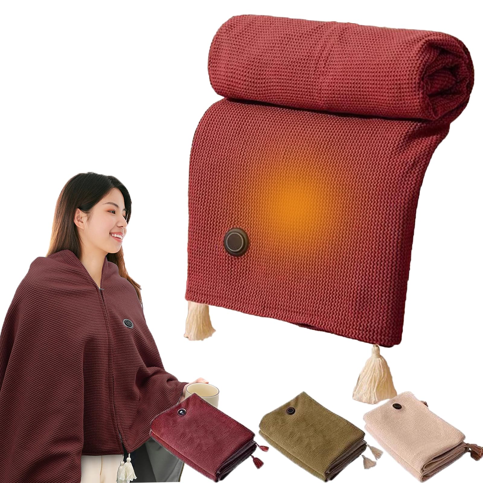FYANER Portable Heated Shawl, Heated Shawl Wearable Electric Blanket, Heated Shawl Wraps for Women,USB Heated Shawl Wearable Electric Blanket (Red)