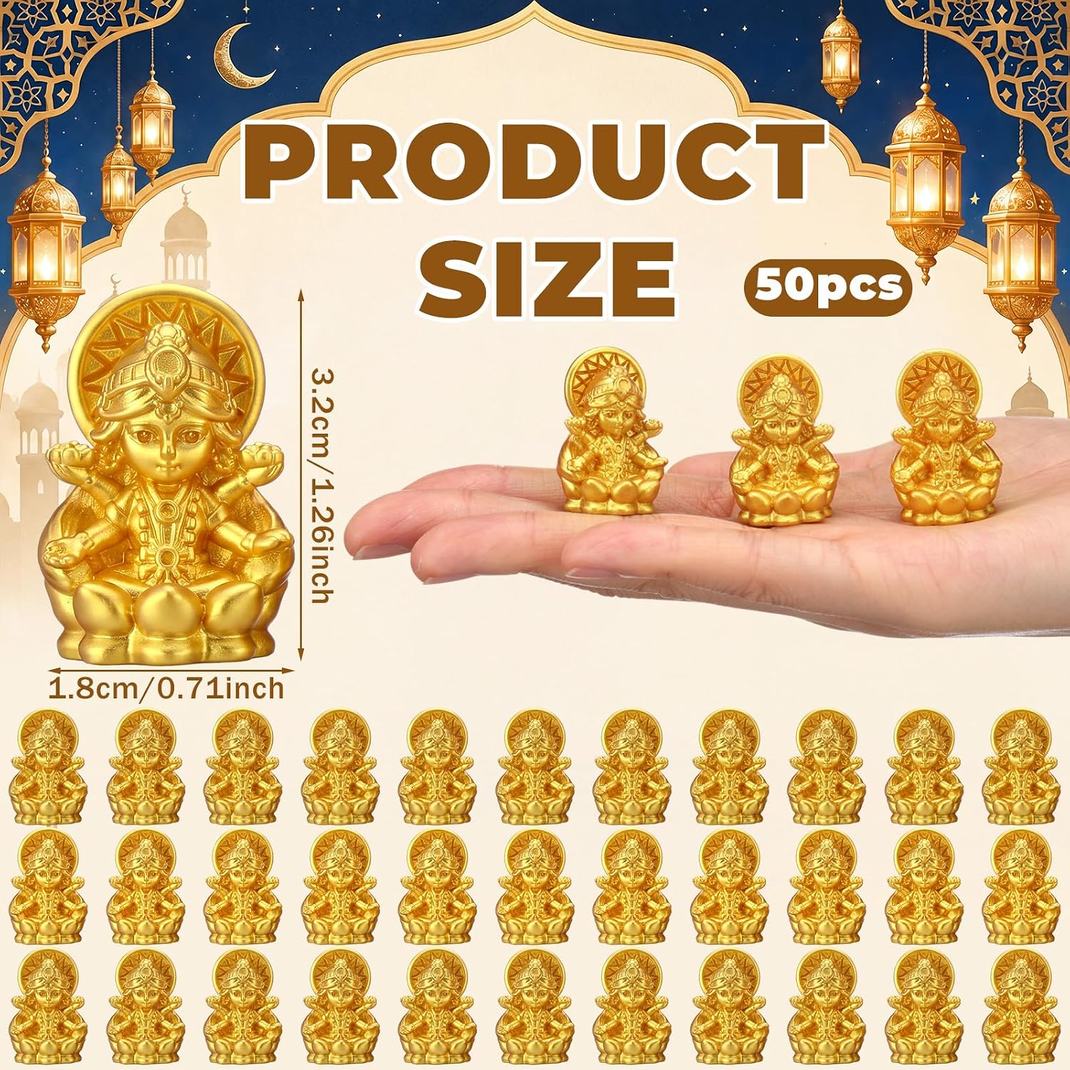 AceOrbit 50 Pcs Mini Lakshmi Statues, Gold Diwali Return Gifts image 3