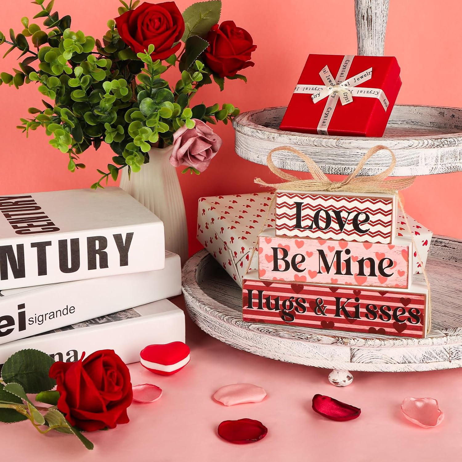 Valentine's Day Decoration Reversible Valentine St. Patrick's Day Table Decoration Wooden Table Centerpieces Rustic Valentine Tabletop Sign Bundle Double Side Irish Tiered Tray Decor for Home Office Decor image 5