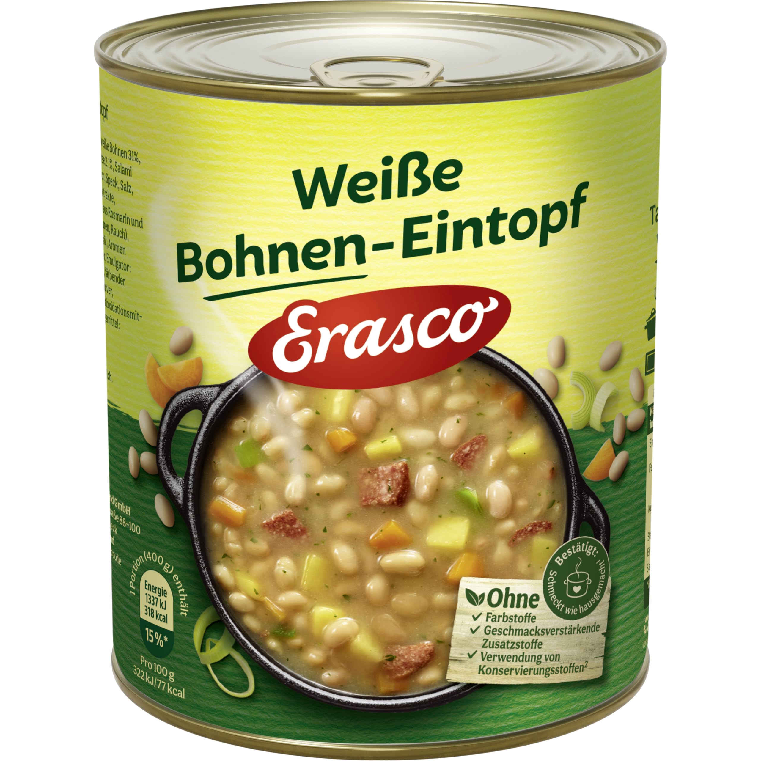 Erasco Weiße Bohnen-Eintopf (800g) In rund 5 Minuten fertig – Mit viel Gemüse – Ohne Schnickschnack - Einfach lecker