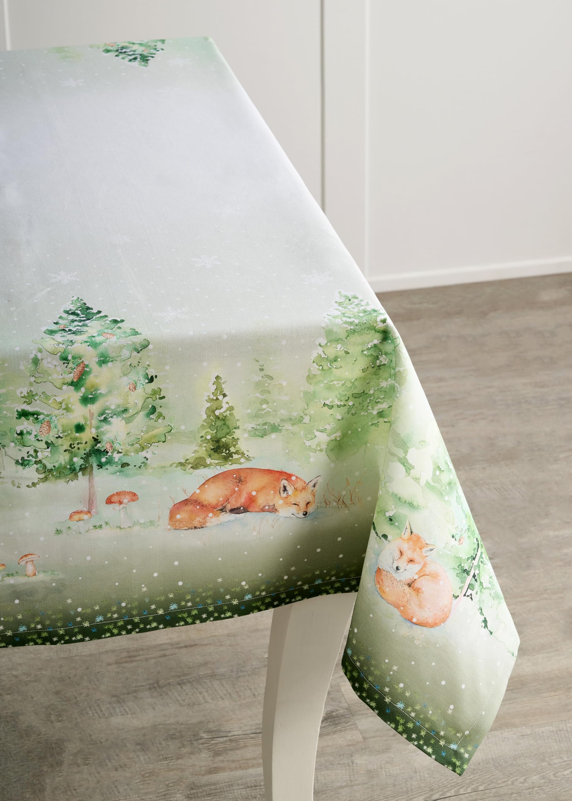 Maison d' Hermine Maison d'Hermine Tischdecke Rechteckig 100% Baumwolle 180 cm x 140 cm Wiederverwendbar Alltagsgebrauch für Weihnachtsdekorationen Esszimmer Landhaus Zuhause Party Festlich (Winter Mornings) – Bild 7