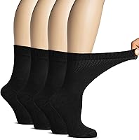 Hugh Ugoli Women's Bamboo Diabetic Crew Socks - Loose Wide Fit, Seamless Toe, Non-Binding Top, Soft Breathable 4 Pack