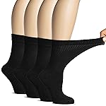 Hugh Ugoli Women\'s Rayon derived from Bamboo Diabetic Crew Socks, Thin, Loose Fit, Soft, Wide Stretchy, Seamless Toe, 4 Pairs, Black, Shoe Size: 9-12