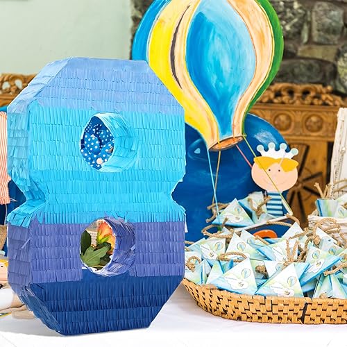 Miniatura 3 de Sratte Piñata número 1 2 3 4 5 6 7 8 9 Piñata con palo para los ojos vendados, piñata azul degradado para niños y niñas, suministros de decoración