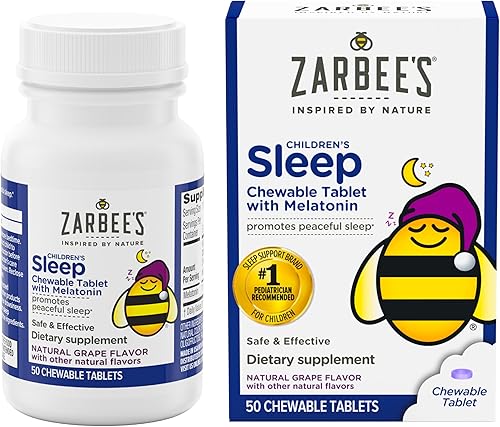 Miniatura 8 de Zarbee's Tableta masticable de melatonina para niños, 1 mg de melatonina, suplemento para dormir eficaz y sin medicamentos, sabor natural a uva, sin