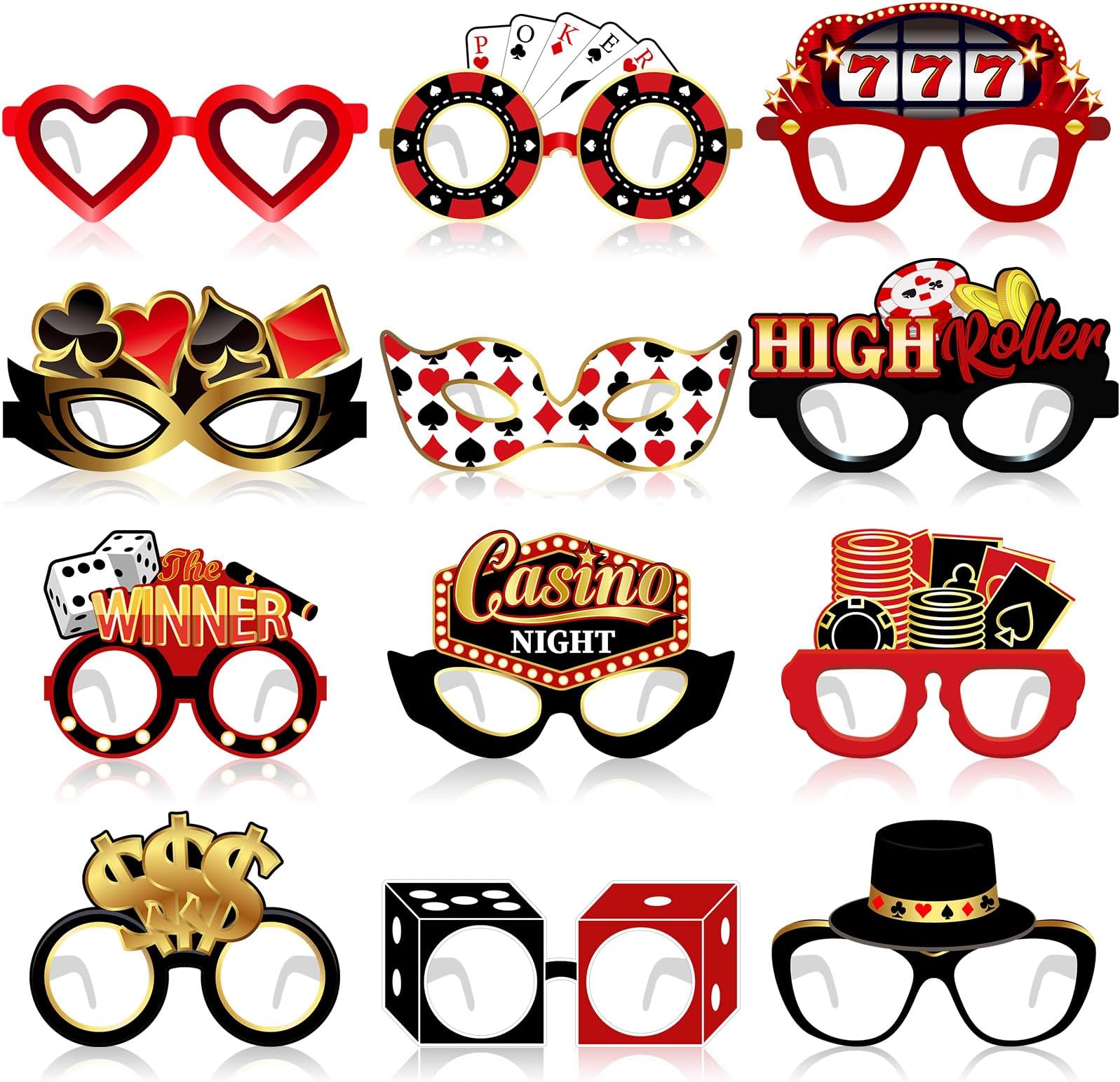 Relaxgiant 36 Pieces Casino Themed Glasses Las Paper Glasses Casino Themed Poker Favors Jack Queen King Eyeglasses Pack for Bulletin Board Classroom School Casino Party Supplies