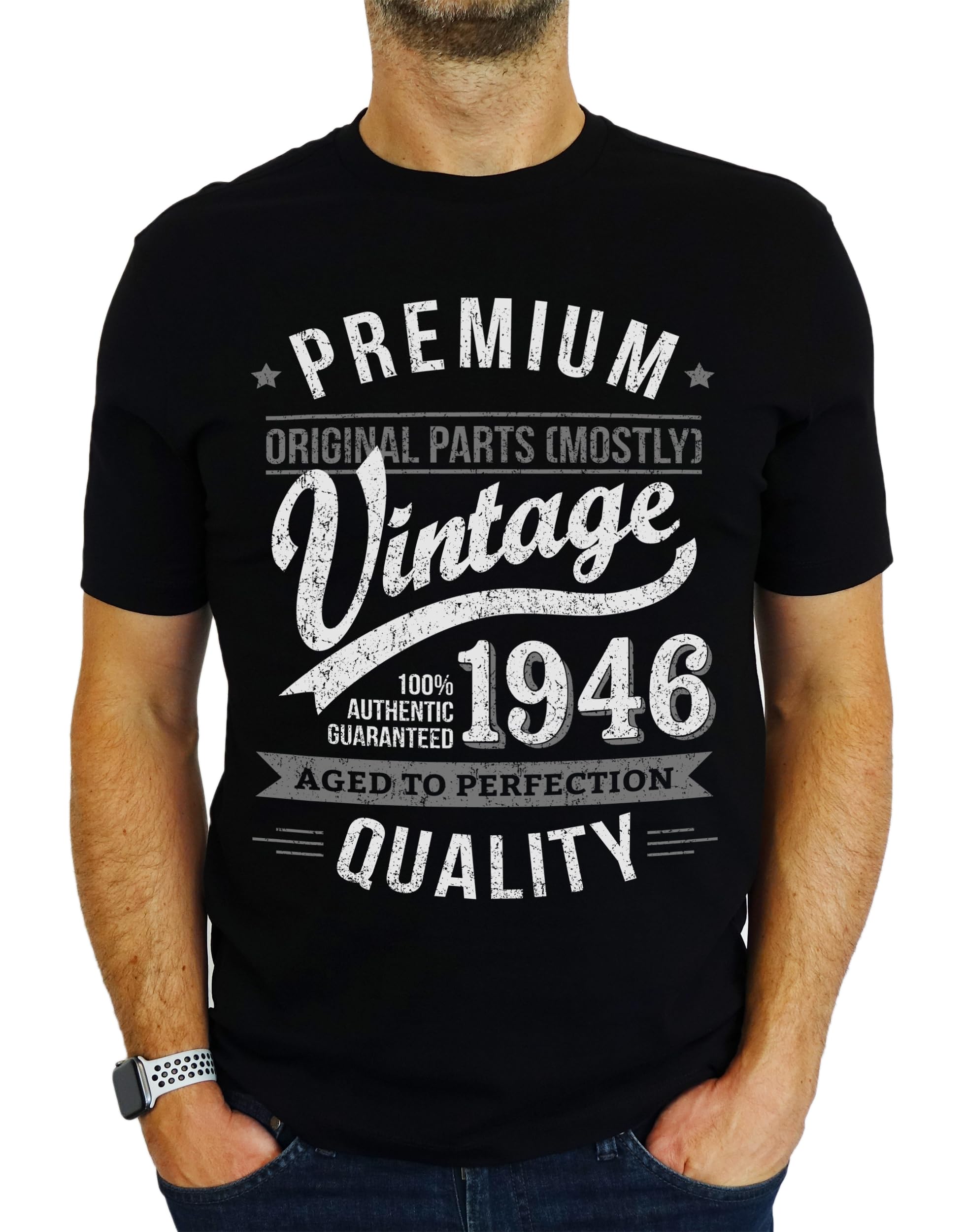 1946 Premium Vintage Year - Aged to Perfection - 80th Birthday Gift | Present Mens T-Shirt Black 2XL