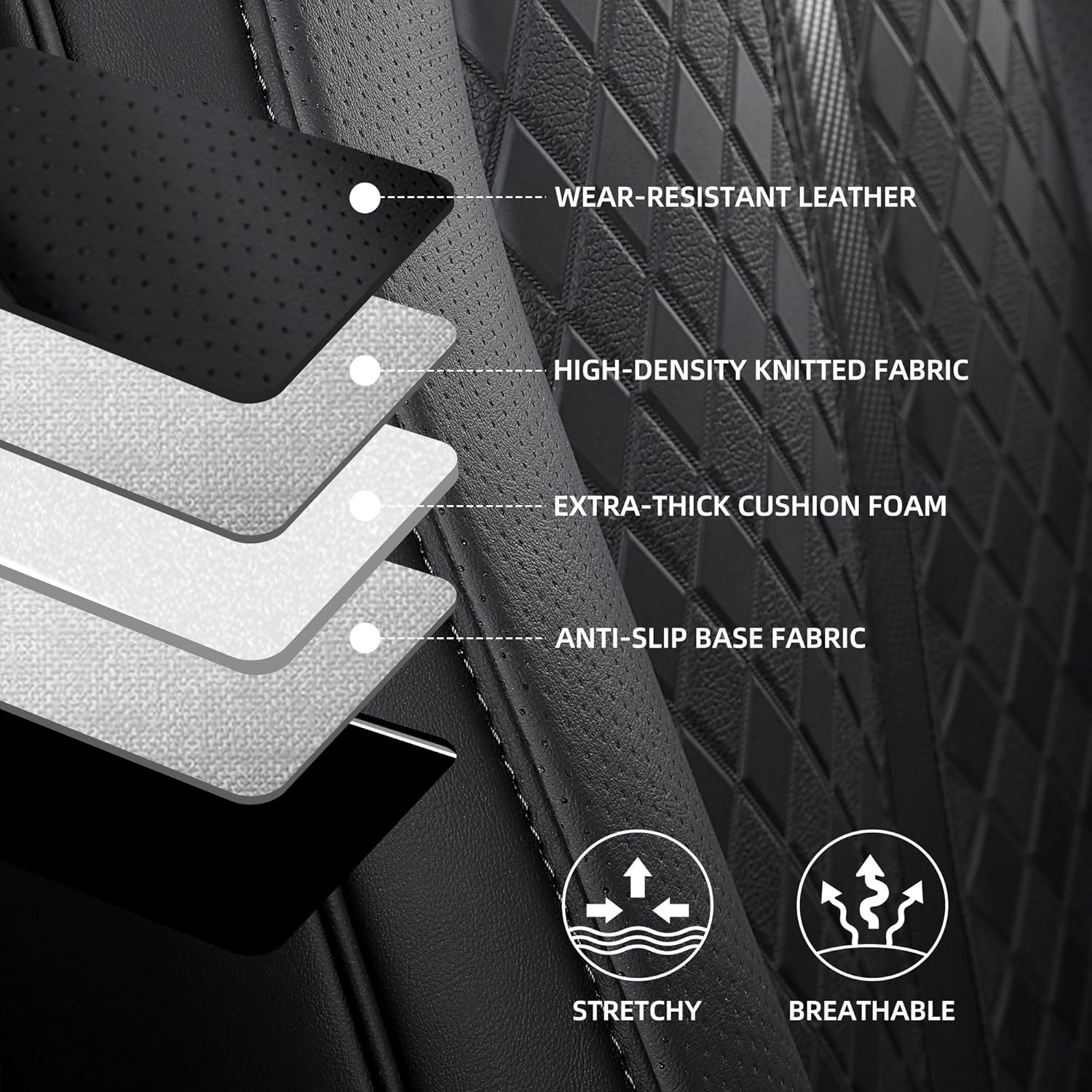 Custom Fit CRV Seat Covers for 2023-2026 Honda CR-V Hybrid & Gas, Waterproof Faux Leather Full Set Car Seat Cover, Fits LX, EX, EX-L, Sport, Touring, TrailSport (Black)