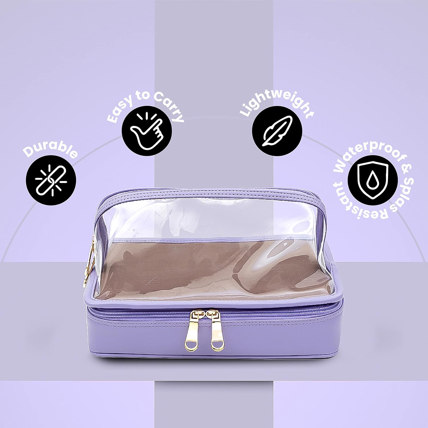 Women’s Vegan Leather Giza Double Layered Travel Pouch, Makeup and Toiletry Organizer, Multifunctional Storage with Dividers, Lilac, 1 Pc