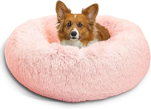 Best Friends by Sheri - The Original Calming Donut - Cama calmante en forma de dona para perros y gatos - Pelo largo, rosa caramelo, M, 30 x 30