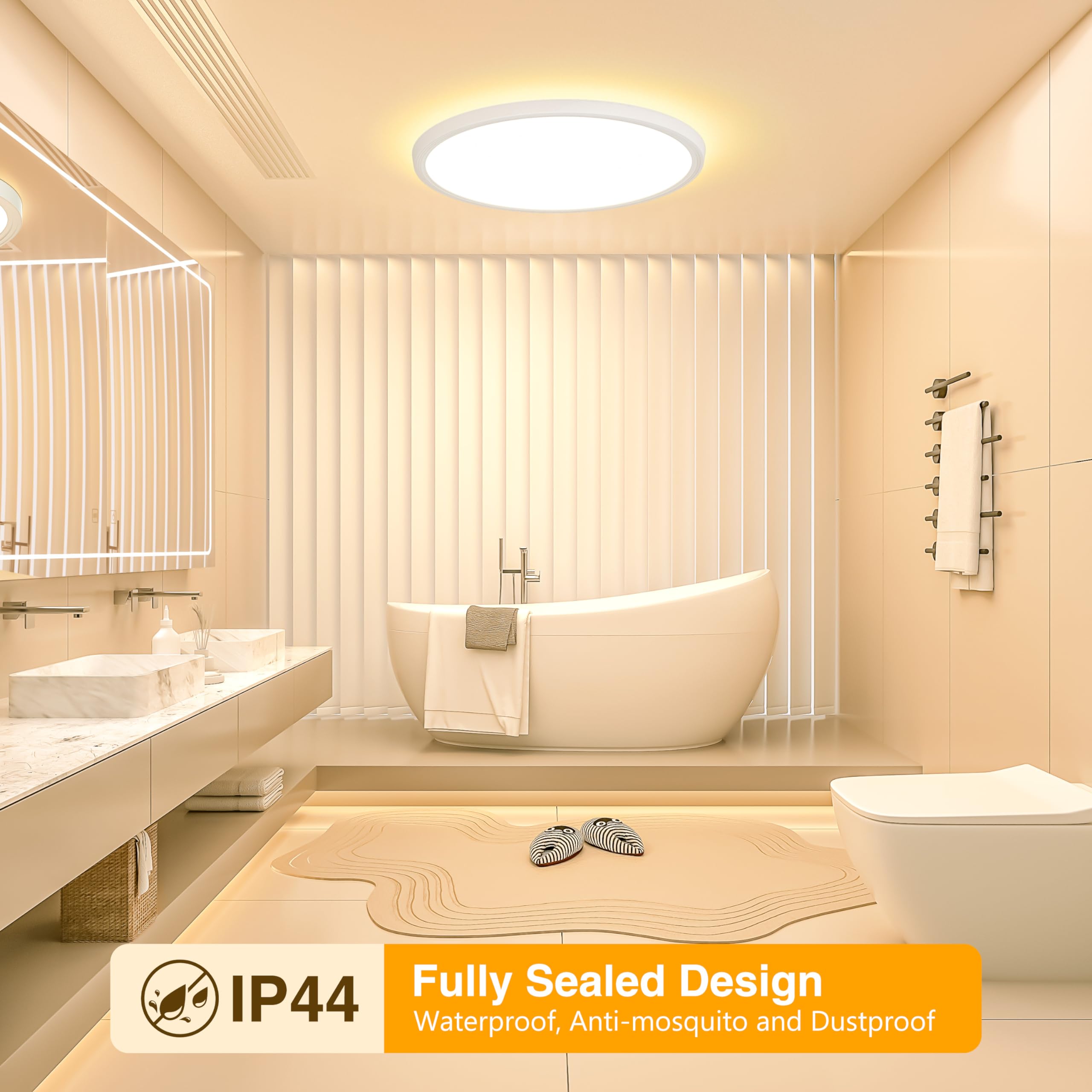OUILA Plafoniera LED Soffitto 18W, Ø22CM Lampada da Soffitto LED 3000K 1600LM Impermeabile Alta Luminosità Plafoniere Bagno Plafoniere da Ufficio Luce Soffitto per Camera da Letto, Cucina, Balcon