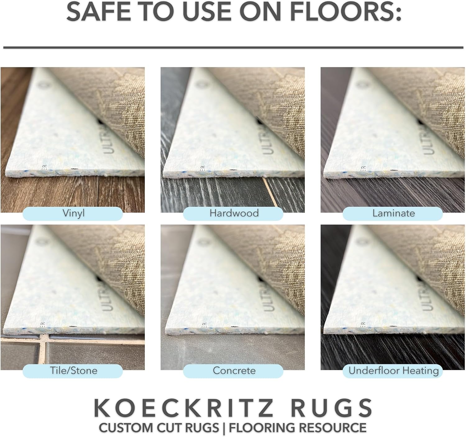 KOECKRITZ Ultrashield Rug Pad- 4' x 6' - 1/2" Thick Memory Foam, Supreme Comfort, 90% Recycled Material, Custom Cut-to-Size - Safe for All Floors