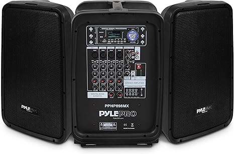 Pyle Portable Bluetooth PA Speaker System - 600 Watt 8-Channel Amplifier Kit with 8" Subwoofer and 1" Horn Tweeter - Wireless, MP3, AUX, USB, XLR, RCA Inputs (Black)