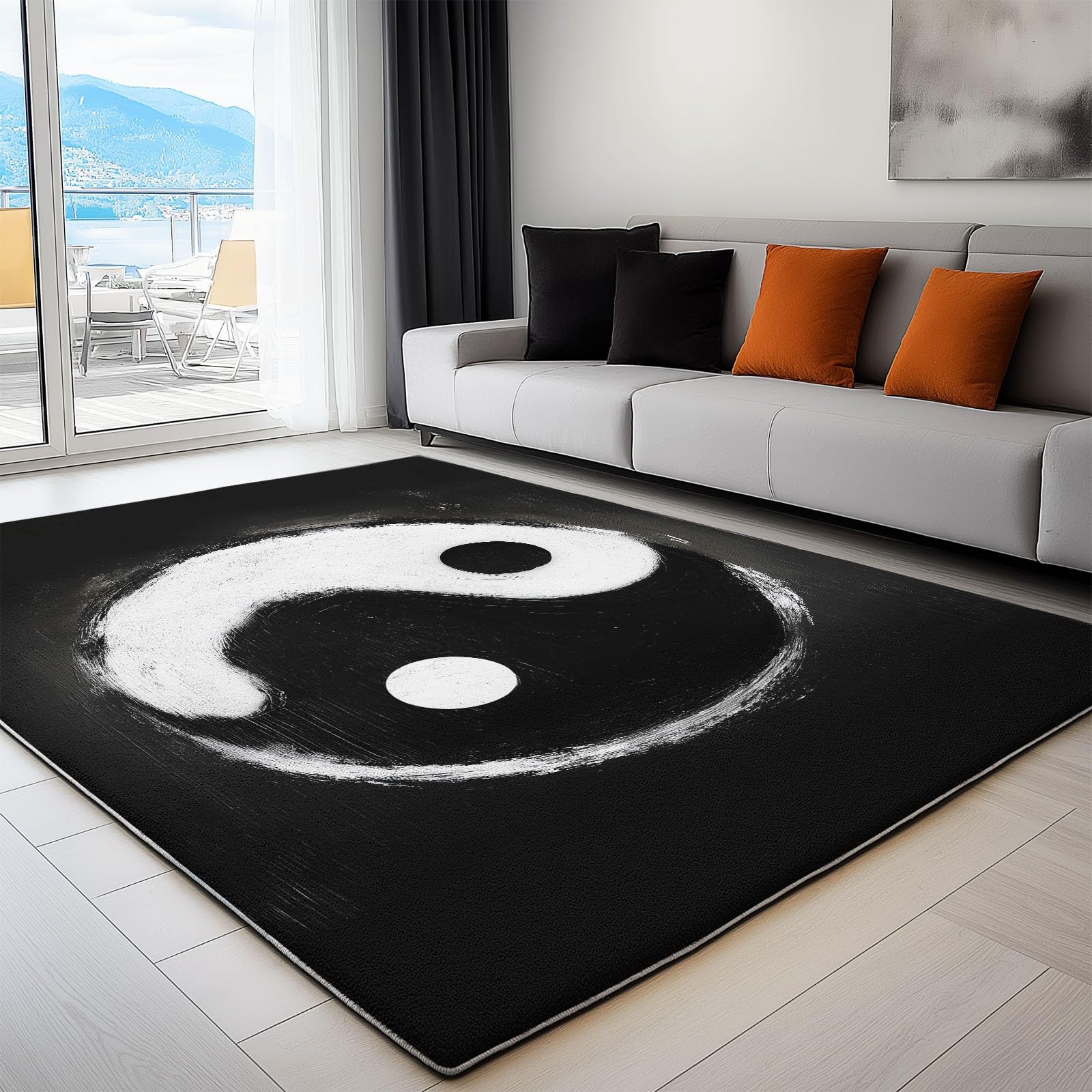 Area Rugs for Living Room 3x5 ft Non-Shedding Rug Black and White yin and yang Symbol for Bedroom Washable Non-Slip Back Carpet for Home Office and