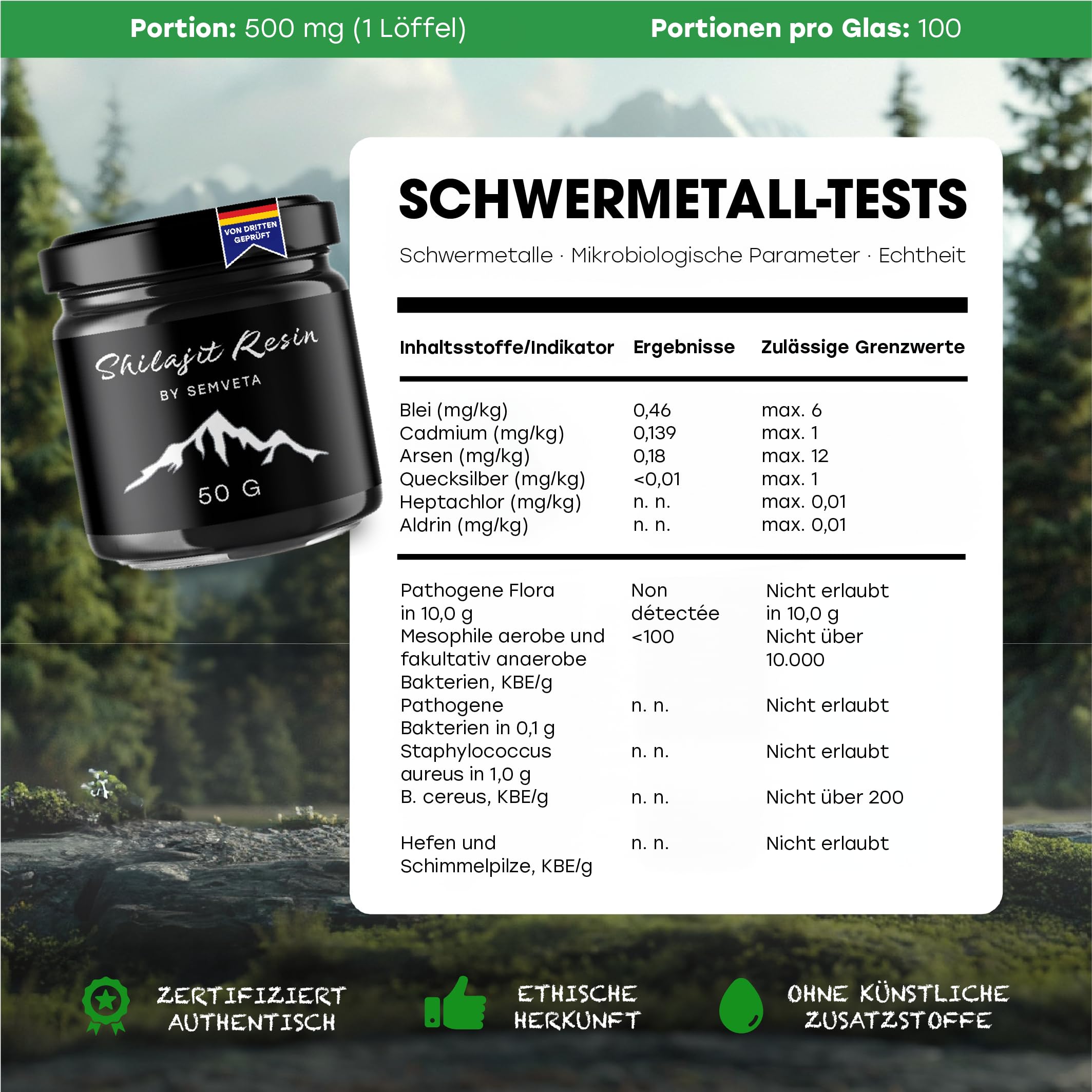 Semveta Original Altai Shilajit - 50g Hochwertiges Harz, 87+ Mineralien, Fulvinsäure - Schwermetallgeprüft & Kaltwassergefiltert - Natürlich - Für Vitalität, Klarheit & Immunsystem - 4 Monate Vorrat