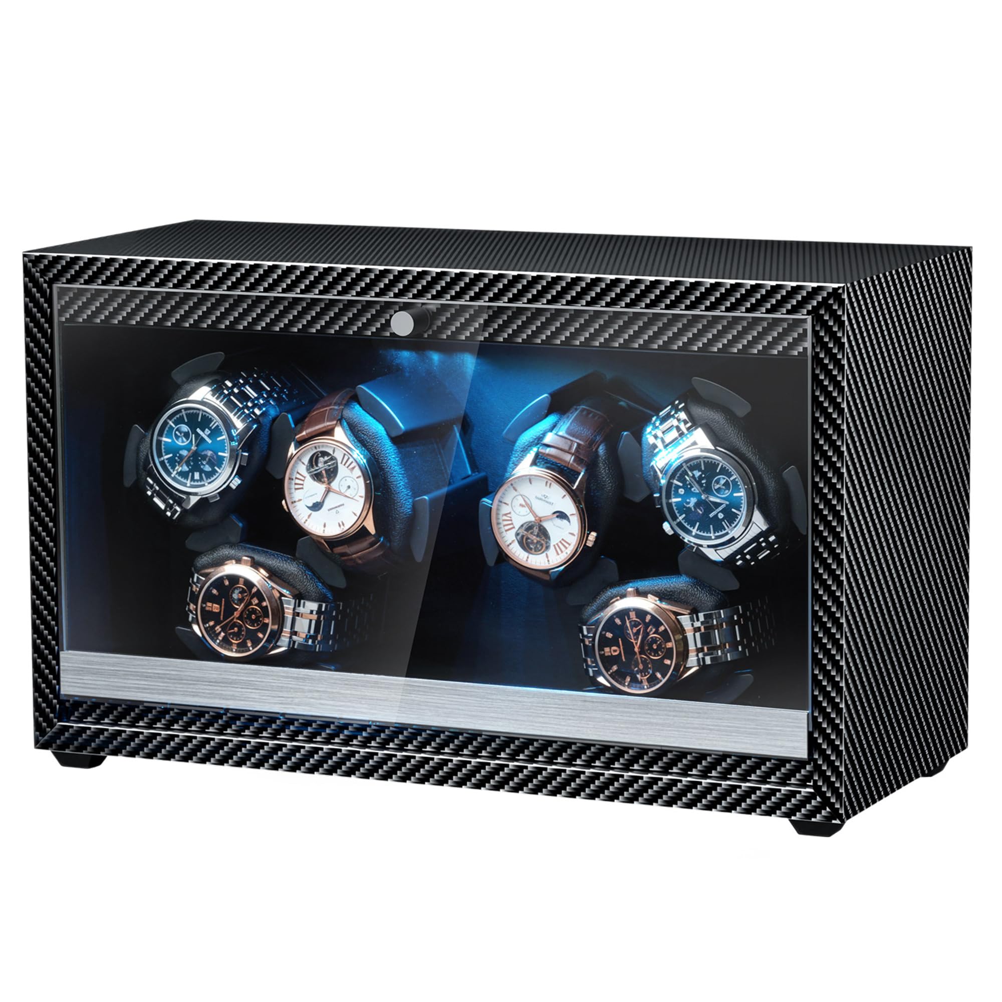 Mcbazel Carbon Fiber Pattern Automatic Six Watch Winder with LED light-Black