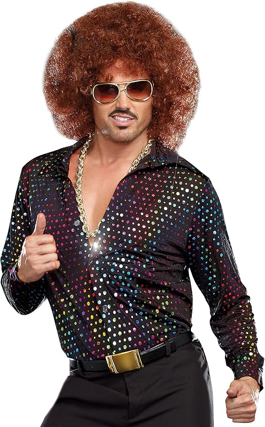 Dreamgirl Mens 70s Disco Shirt Costume, Adult Fashion Disco
