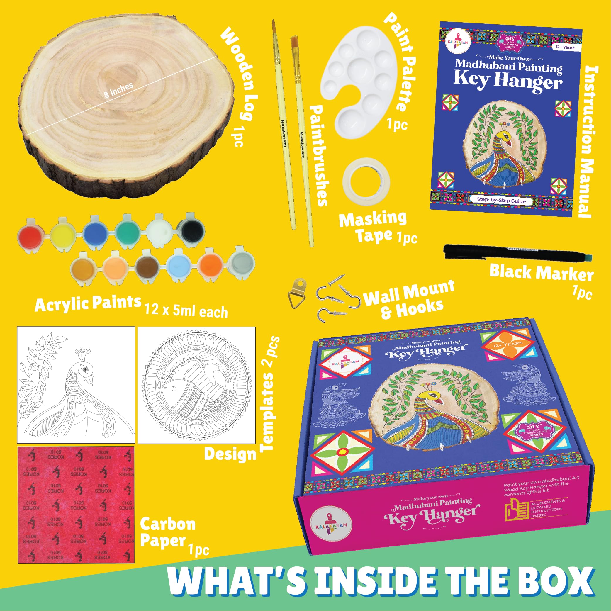 Kalakaram DIY Madhubani Key Hanger Painting Kit | Indian Ethnic Art Form | Educational & Creative DIY Kit For Kids,Multicolor - Image 2 thumbnail