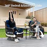 PIZZELLO Outdoor Swivel Rocker Charis 3 Pieces Wicker Swivel Patio Chair with Rattan Side Table, 5" Extra Thick Cushions and 25" Full Support Back, Patio Furniture Set for Outside Porch Deck